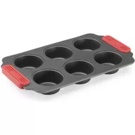   Lékué tapadásmentes muffin sütőforma, 6db muffinhoz, acél, platina szilikon, szürke