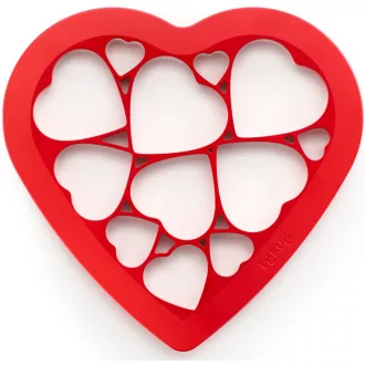   Lékué Puzzle Hearts Cookie Cutter 12 adagos szív alakú puzzle sütemény kiszúró, műanyag, piros