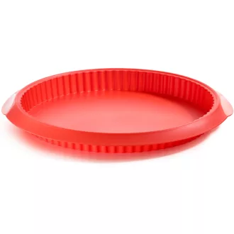   Lékué Silicone Quiche Mould quiche és lepény sütőforma, D=28cm, platina szilikon, piros