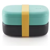   Lékué LunchBox To Go dupla emeletes uzsonnásdoboz szett, 2x500ml, mikrózható, műanyag, fekete és türkiz