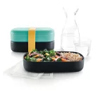 Lékué LunchBox To Go dupla emeletes uzsonnásdoboz szett, 2x500ml, mikrózható, műanyag, fekete és türkiz