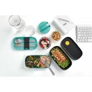 Lékué LunchBox To Go dupla emeletes uzsonnásdoboz szett, 2x500ml, mikrózható, műanyag, fekete és türkiz