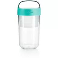   Lékué Jar To Go hordozható uzsonnás pohár belső rekesszel, 600ml, mikrózható, műanyag és platina szilikon, áttetsző/türkiz