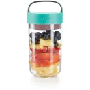 Lékué Jar To Go hordozható uzsonnás pohár belső rekesszel, 600ml, mikrózható, műanyag és platina szilikon, áttetsző/türkiz