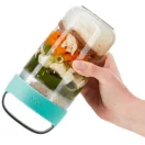 Lékué Jar To Go hordozható uzsonnás pohár belső rekesszel, 600ml, mikrózható, műanyag és platina szilikon, áttetsző/türkiz