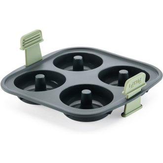   Lékué Air Fryer  4db-os szilikon fánk sütőforma 5L+ Air Fryer forrólevegős sütőbe, 20x5.5x19.5mm, sötétszürke test, zöld fogantyú