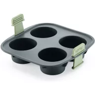   Lékué Air Fryer 4db-os muffin sütőforma 5L+ Air Fryer forrólevegős sütőbe, 20x6.1x19.5cm, platina szilikon, sötétszürke test, zöld fogantyú