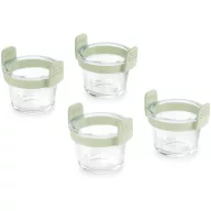   Lékué mini 4db-os üveg sütőforma szett Air Fryerbe, 10.5x9.5x9.5 cm, zöld platina szilikon fogantyú