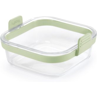   Lékué négyzetes üveg sütőtál Air Fryerbe, fogantyúval, 18.5x9.5x17.5 cm, zöld