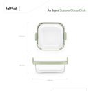 Lékué négyzetes üveg sütőtál Air Fryerbe, fogantyúval, 18.5x9.5x17.5 cm, zöld