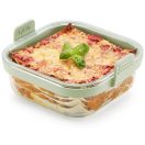 Lékué négyzetes üveg sütőtál Air Fryerbe, fogantyúval, 18.5x9.5x17.5 cm, zöld