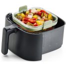 Lékué négyzetes üveg sütőtál Air Fryerbe, fogantyúval, 18.5x9.5x17.5 cm, zöld