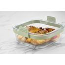 Lékué négyzetes üveg sütőtál Air Fryerbe, fogantyúval, 18.5x9.5x17.5 cm, zöld