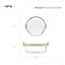 Lékué kerek üveg sütőtál Air Fryerbe, platina szilikon fogantyúval, 20.5x10x19.5cm, zöld