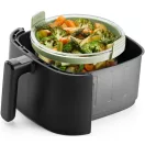 Lékué kerek üveg sütőtál Air Fryerbe, platina szilikon fogantyúval, 20.5x10x19.5cm, zöld
