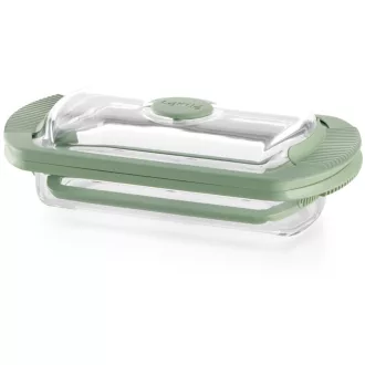   Lékué Glass Steam Cooker üveg gőzpároló edény tálcával (1-2 főre), 750ml, üveg és platina szilikon, áttetsző/zöld