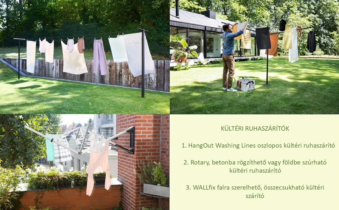 Brabantia kültéri ruhaszárítók: HangOut, Rotary és WallFix